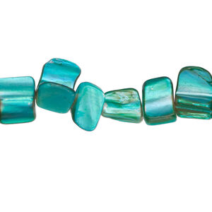 Mother-of-pearl shell 1pkg1, triangle tube bead 15 inch bright teal green 7x5mm-13x9mm