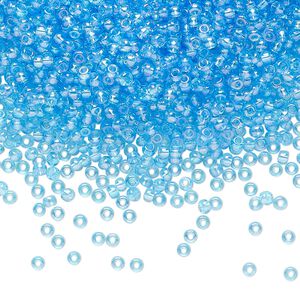 Seed bead, Preciosa Ornela Czech glass, pkg/50g, #11 rocaille, translucent rainbow sky blue, (61010).