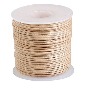 Cord, waxed cotton, natural, 0.5mm. Sold per 25-meter spool.