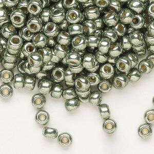Seed bead, Miyuki 1pkg25g glass, #6 rocaille, Duracoat&reg; opaque galvanized sea green / outside dyed (RR-4215)