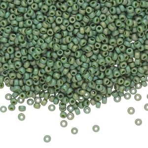 Seed bead, Miyuki, glass, pkg/250g, #11 rocaille, opaque matte rainbow basil green, (RR-4700).