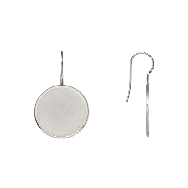 Ear wire fishhook 1pkg4 Almost Instant Jewelry&reg;, 33mm / 20mm round cab glue-in setting, 21 gauge stainless steel 2 pair image number 0
