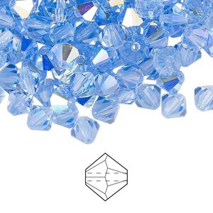 Bead 144pk light sapphire AB, Preciosa Czech crystal 6mm bicone