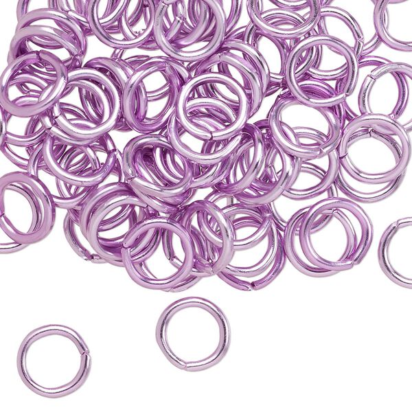 Jump ring 1pkg100 aluminum, 8mm round, 16 gauge / 5.4mm inside diameter / light purple image number 0