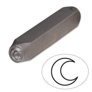 Stamp punch, tempered chrome vanadium steel, 5x4mm crescent moon, 2-3/4 x 3/8 inches. Sold individually.