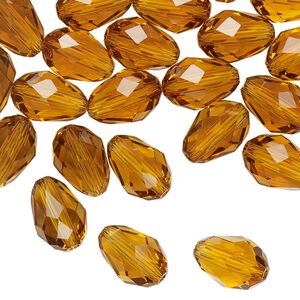 Bead Celestial Crystal&reg; 1pkg40, 11X7.5mm-12X8mm teardrop / 66 facets, transparent gold