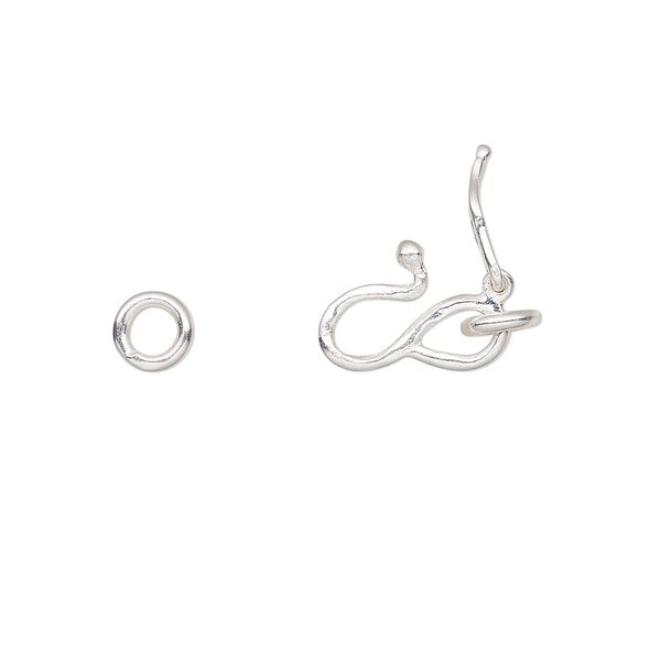 Clasp S-hook 1pkg1 sterling silver, 10x7mm / 4.5mm closed jump ring / safety latch, 1-strand image number 0