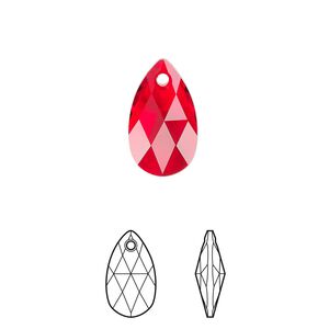 Drop 2pk light Siam, Crystal Passions&reg; 16x9mm pendant pear 6106