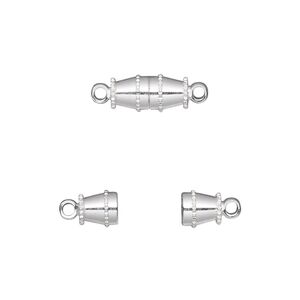 Clasp magnetic 1pkg100, 11x5mm double cone, silver-finished brass 1-strand