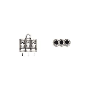 Cord end glue-in 1pkg2 silver-plated, 9.5x7mm / cutout diamond / 2sided / 2mm inside diameter, 3-strand / brass / antiqued