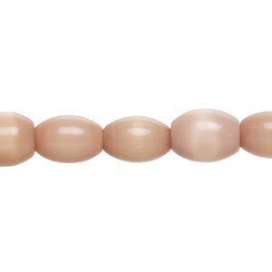 Bead, fiber optic glass, pkg/14 inch, opaque dark peach, 11x7mm center-drilled oval.