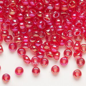 Seed bead, Miyuki, glass, pkg/25g, #6 rocaille, translucent rainbow red (RR-254).