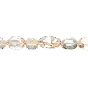 Quartz crystal / citrine 1pkg1, hand-cut puffed oval bead 13 inch 6x5mm-13x7mm