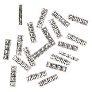 Bead spacer 1pkg20 silver-finished "pewter", 22x6mm rectangle / hourglass / fits up to 6mm bead, antique 4-strand