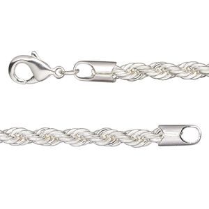 Chain 1pkg1 silver-plated rope, 4mm / lobster claw clasp, brass 18 inch