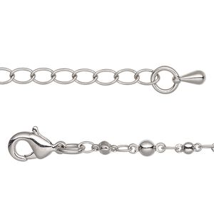 Chain 1pkg1 imitation rhodium-plated beaded, 3.5mm / lobster claw clasp, brass 7.5 inch