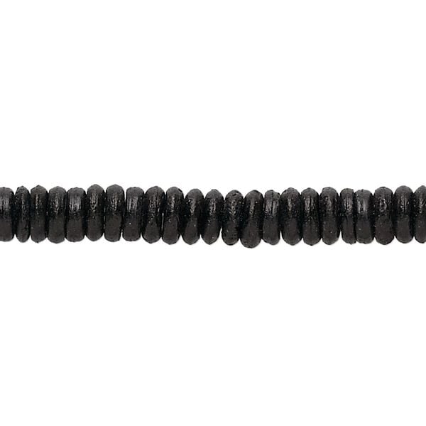 Bead, bone (dyed), black, 5x2mm rondelle, Mohs hardness 2-1/2. Sold per 15-1/2" to 16" strand. image number 0