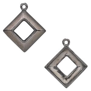 Drop, Almost Instant Jewelry&reg;, gunmetal-plated pewter (tin-based alloy), 22mm open diamond with 14mm glue-in square ring setting. Sold individually.