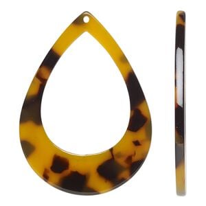 Focal, resin, translucent tortoise, 46.5x34mm teardrop go-go. Sold per pkg of 4.
