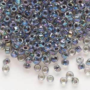 Seed bead, Dyna-Mites&trade;, glass 1pkg0.5kg, #6 round, translucent rainbow inside dyed color peacock (324 6/0 RR)