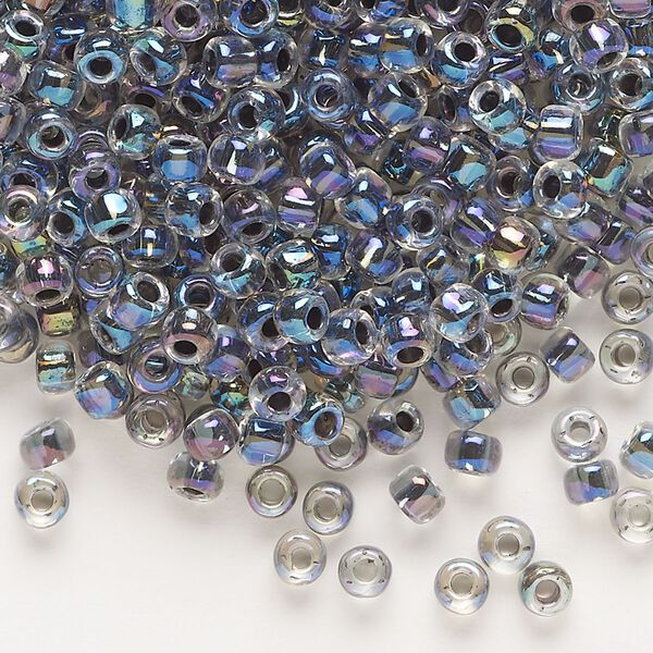 Seed bead, Dyna-Mites&trade;, glass 1pkg0.5kg, #6 round, translucent rainbow inside dyed color peacock (324 6/0 RR) image number 0