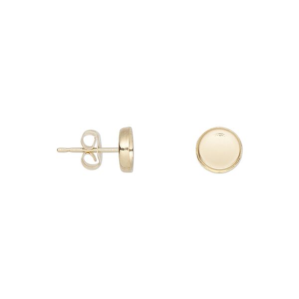 Earstud 1pkg2 14Kt gold-filled, 6mm / 6mm round bezel cab setting / earnuts, 1 pair image number 0