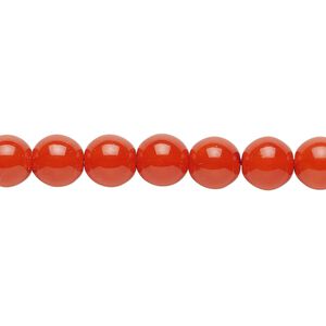 Bead, Czech dipped d&eacute;cor glass druk, red-orange, 8mm round. Sold per 15-1/2" to 16" strand.