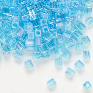 Seed bead, Miyuki, glass, pkg/25g, 3.5-3.7mm square, translucent rainbow light blue (SB-260).