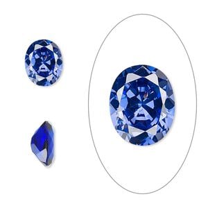 Gem, cubic zirconia, spinel blue, 10x8mm faceted oval, Mohs hardness 8-1/2. Sold individually.