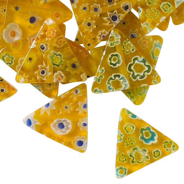 Bead, millefiori glass 1pkg2oz, translucent orange and multicolored, 17x15mm-18x16mm flat triangle. image number 0