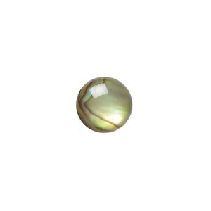 Cabochon, paua shell (coated / dyed), gold, 10mm calibrated round, Mohs hardness 3-1/2. Sold per pkg of 6.