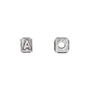 Bead 1pkg4 pewter, 8x6mm rectangle / letter A, antiqued Dione&reg;