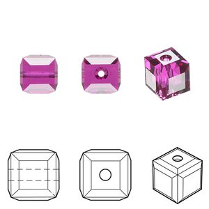 Bead 96pk fuchsia, Swarovski&reg; 8mm cube 5601