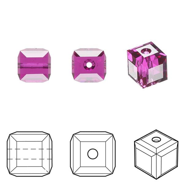 Bead 96pk fuchsia, Swarovski&reg; 8mm cube 5601 image number 0