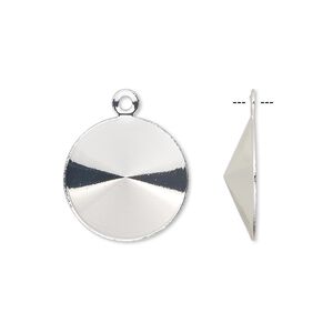 Drop, Almost Instant Jewelry&reg;, silver-finished brass, 17mm round with 16mm rivoli setting. Sold per pkg of 10.