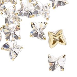 Sew-on 12pk crystal gold plate, Preciosa Czech crystal 10mm spacer butterfly