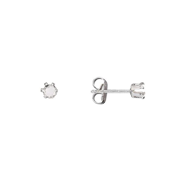 Earstud 1pkg4 Snap-Tite&reg; sterling silver, 3mm round 6-prong setting / earnuts, 2 pair image number 0