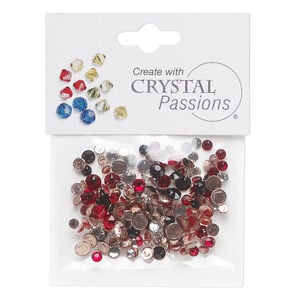 Flat back mix 1pkg144 light Siam / crystal clear / jet, Crystal Passions&reg; rhinestone 3.0-4.8mm hotfix round SS12 / SS16 / SS20