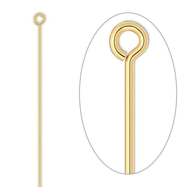 Eye pin 1pkg500 gold-plated, 2 inch, 21 gauge brass image number 0