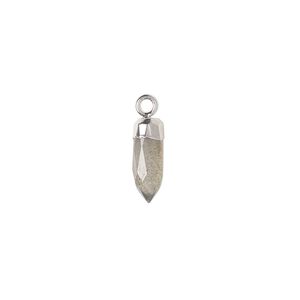Drop, labradorite (dyed) and silver-plated copper, 12x5mm-14x6mm hand-cut faceted point. Sold individually.