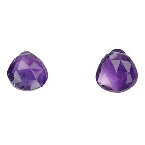 Amethyst 1pkg2, top-drilled faceted puffed teardrop bead natural B grade, 13mm