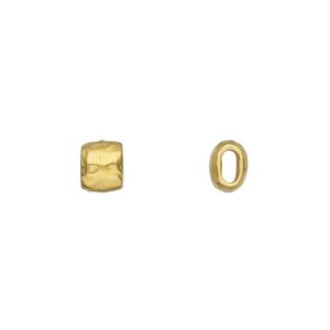 Bead, TierraCast&reg;, gold-plated pewter (tin-based alloy), 7x5.5mm flattened hammered barrel. Sold per pkg of 4.