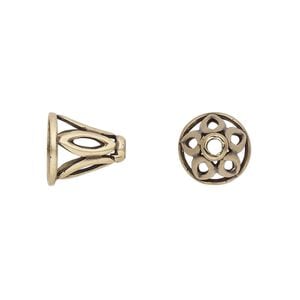 Cone, JBB Findings, antiqued brass, 11x11mm with cutout marquise design, fits 8.5mm bead. Sold individually.
