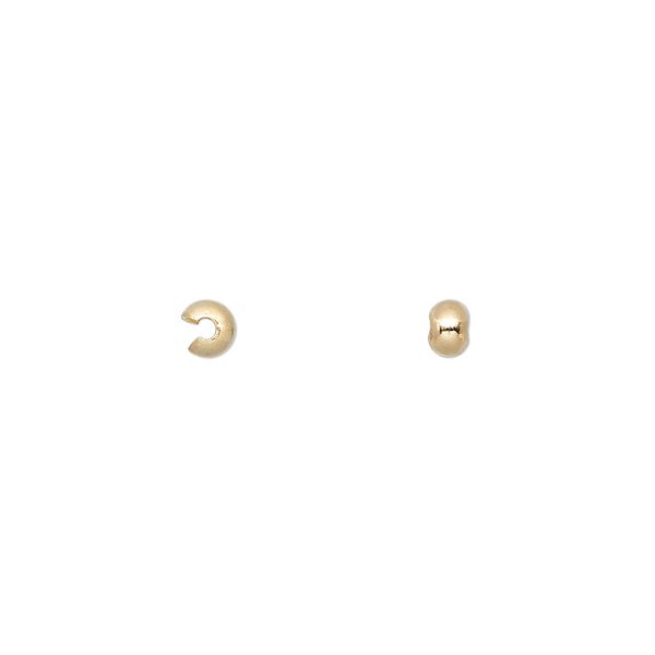 Crimp cover 1pkg100, gold-plated brass, 2mm round. image number 0