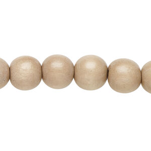 Bead 1pkg1, Taiwanese cheesewood (dyed / waxed), medium tan, 9-10mm round, 15-1/2 to 16 inches.