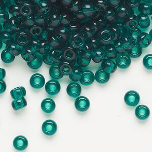 Seed bead, Miyuki, glass, pkg/250g, #6 rocaille, transparent emerald (RR-147).