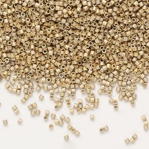 Seed bead, Delica&reg;, glass, pkg/250g, #15 round, opaque 24Kt gold-plated matte light (DBS-0334).