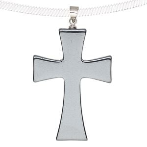 Hemalyke&trade; / brass 1pkg1, silver-finished double-sided cross pendant 38x27mm