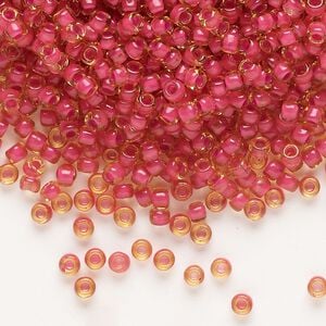 Seed bead, Dyna-Mites&trade;, glass 1pkg40g, #8 round, transparent inside dyed color fuchsia (226 8/0 RR)