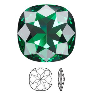 Fancy stone 1pk majestic green foil back, Crystal Passions&reg; 27mm cushion 4487